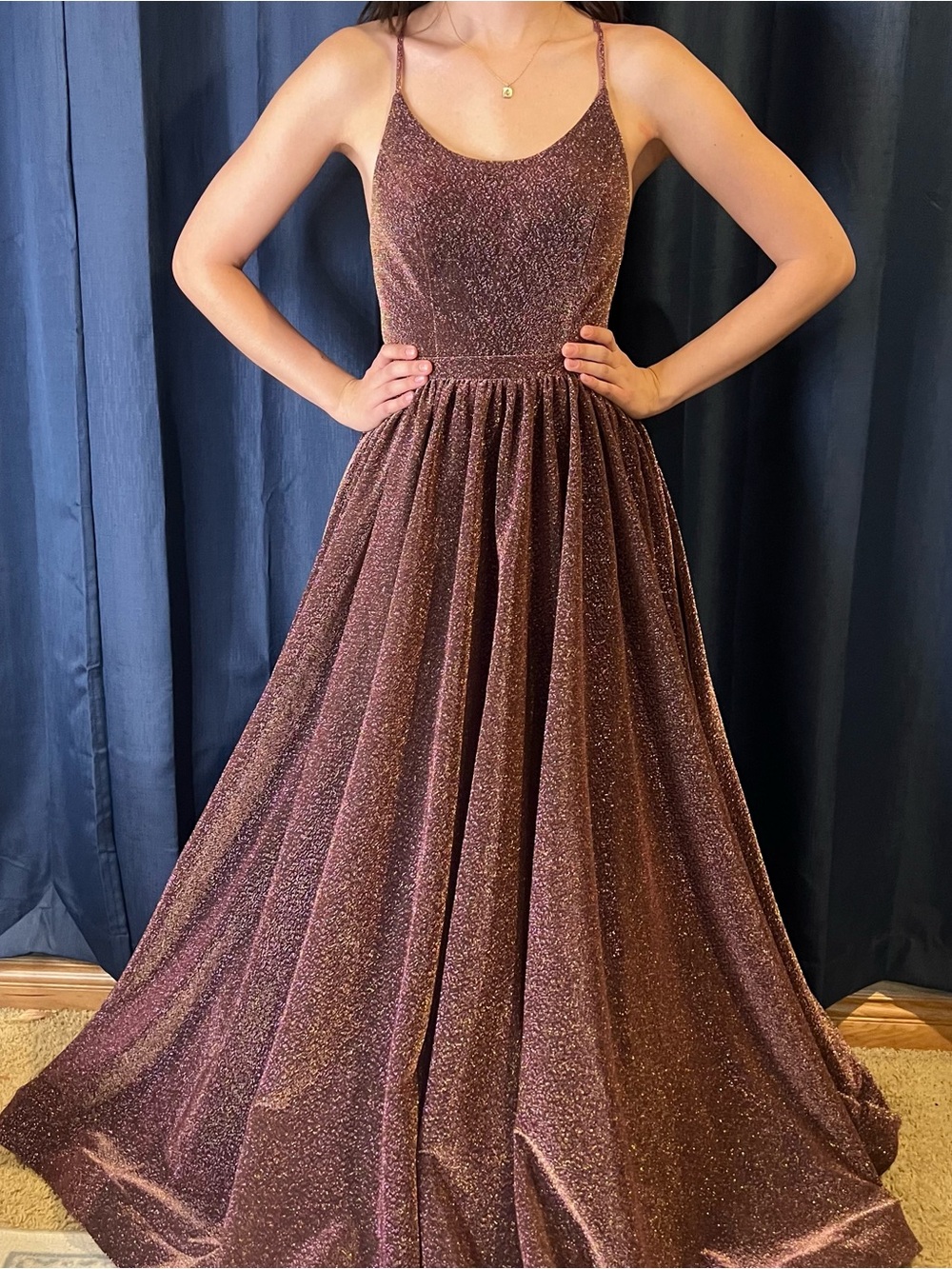 Sparkle Mauve A-Line Evening Dress with Spaghetti Straps